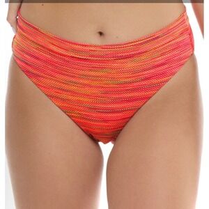 Body Glove Womens XL Pink Orange Textured Stripe High Cut Bikini Bottoms NEW
